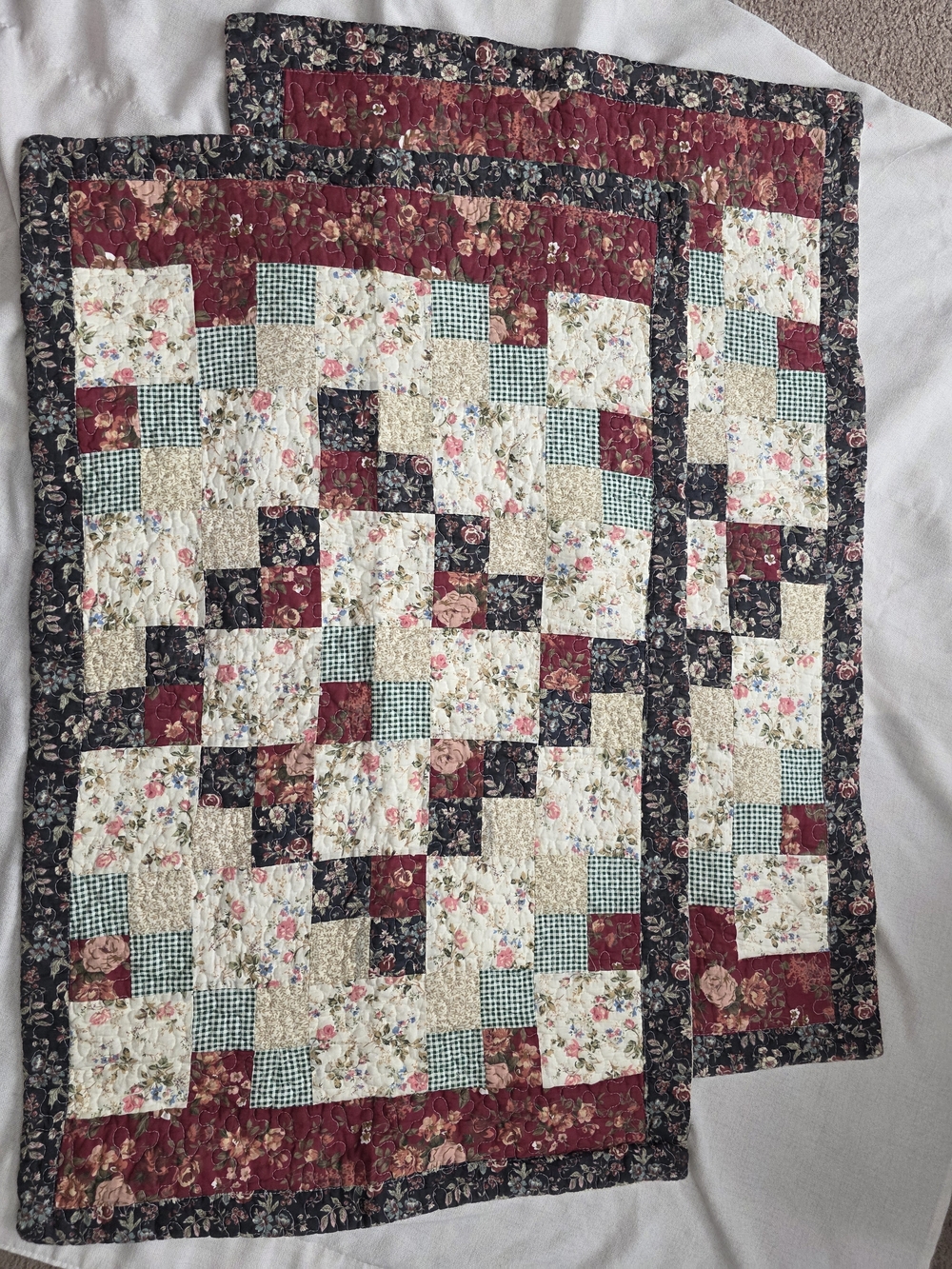 Home Patchwork Quilted Large Pillow Cover‎ Floral Red, Cream & Blue Home 33x24